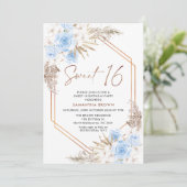 Blauw Bruin Boho Pampas Gras Zoet 16 Verjaardag Kaart (Staand voorkant)