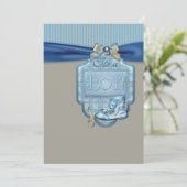 Blauw Bruin Booties Baby Boy Shower Kaart (Staand voorkant)
