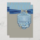 Blauw Bruin Booties Baby Boy Shower Kaart (Voorkant / Achterkant)