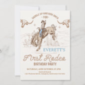 blauw bruin cowboy rodeo 1e verjaardag kaart (Voorkant)