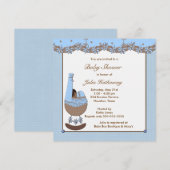 Blauw Bruin Cradle Etnische Jongen Douche Kaart (Voorkant / Achterkant)