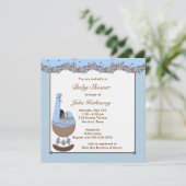 Blauw Bruin Cradle Etnische Jongen Douche Kaart (Staand voorkant)