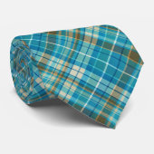 Blauw, Bruin & Crème Plaid Stropdas (Opgerold)