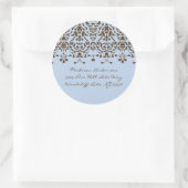 Blauw & Bruin Damask Adreslabel Ronde Sticker (Tas)