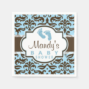 Blauw & Bruin Damask Baby shower Servet