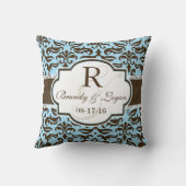 Blauw & Bruin Damast Bruiloft Kussen (Achterkant)