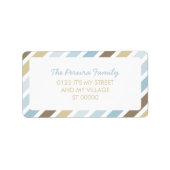 Blauw Bruin Diagonaal Streeppatroon Eenvoudig Gest Etiket (Voorkant)