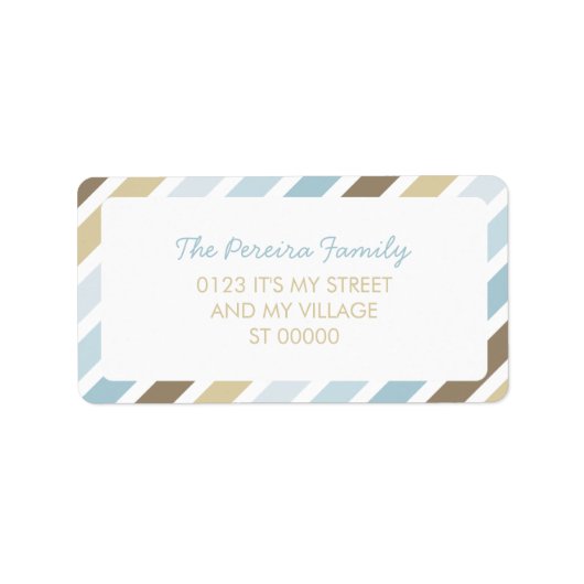 Blauw Bruin Diagonaal Streeppatroon Eenvoudig Gest Etiket (Voorkant)