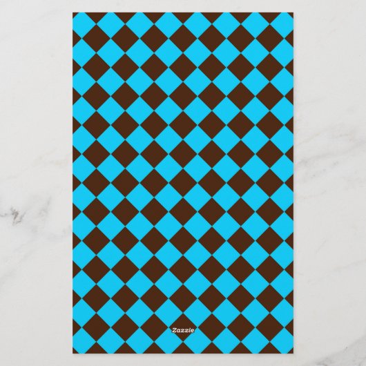 Blauw Bruin Diamant Checker Patroon Briefpapier (Achterkant)