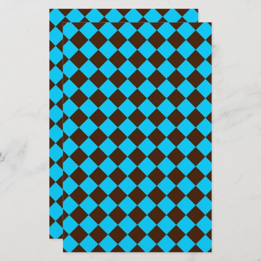 Blauw Bruin Diamant Checker Patroon Briefpapier (Voorkant / Achterkant)