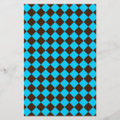 Blauw Bruin Diamant Checker Patroon Briefpapier (Voorkant)
