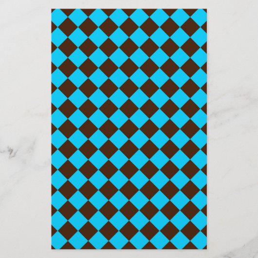 Blauw Bruin Diamant Checker Patroon Briefpapier (Voorkant)