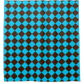 Blauw Bruin Diamant Checker Patroon Douchegordijn (Voorkant)