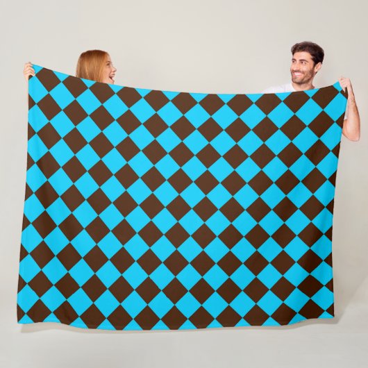 Blauw Bruin Diamant Checker Patroon Fleece Deken (In situ)
