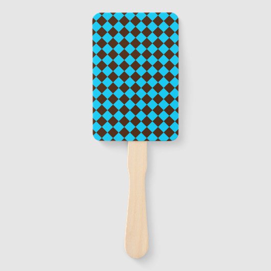Blauw Bruin Diamant Checker Patroon Handwaaier (Voorkant)