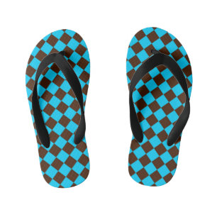 Blauw Bruin Diamant Checker Patroon Kinder Teenslippers