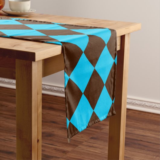 Blauw Bruin Diamant Checker Patroon Korte Tafelloper (Voorbeeld)