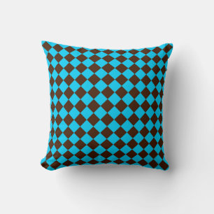 Blauw Bruin Diamant Checker Patroon Kussen