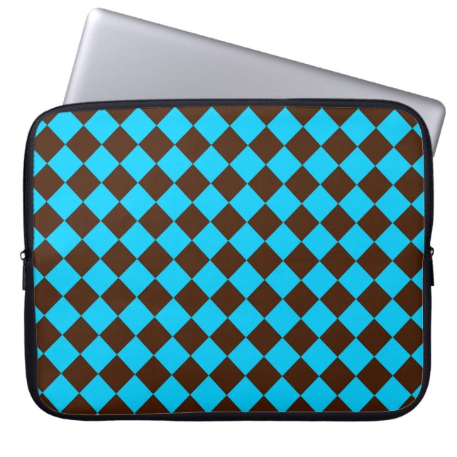 Blauw Bruin Diamant Checker Patroon Laptop Sleeve (Voorkant)