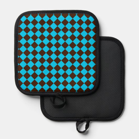 Blauw Bruin Diamant Checker Patroon Pannenlap (Voorkant / Achterkant)