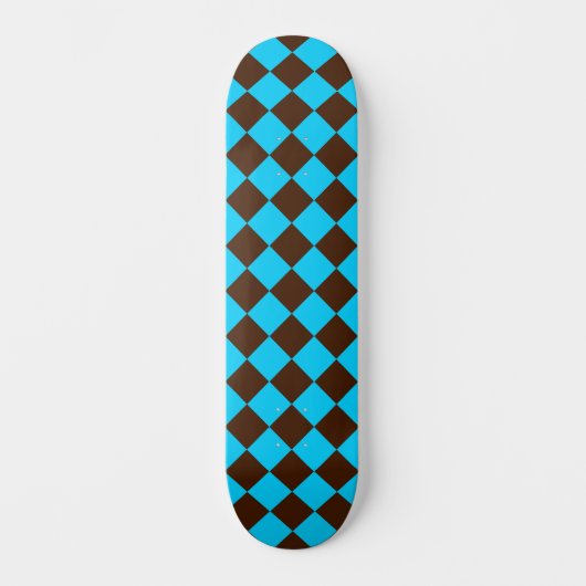 Blauw Bruin Diamant Checker Patroon Persoonlijk Skateboard (Voorkant)