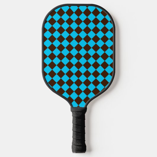 Blauw Bruin Diamant Checker Patroon Pickleball Paddle (Voorkant)