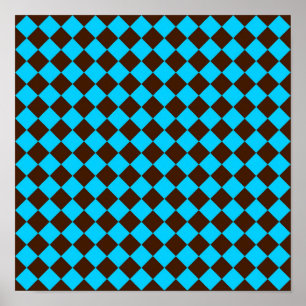 Blauw Bruin Diamant Checker Patroon Poster
