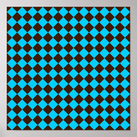 Blauw Bruin Diamant Checker Patroon Poster (Voorkant)