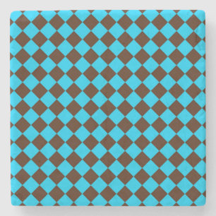 Blauw Bruin Diamant Checker Patroon Stenen Onderzetter