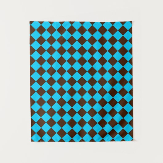 Blauw Bruin Diamant Checker Patroon Wandkleed (Voorkant)