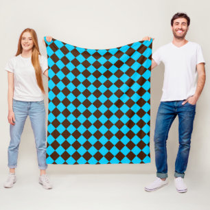 Blauw Bruin Diamant Dambord Patroon Fleece Deken