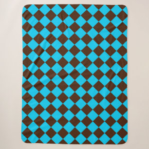 Blauw Bruin Diamant Dambord Patroon Sherpa Deken