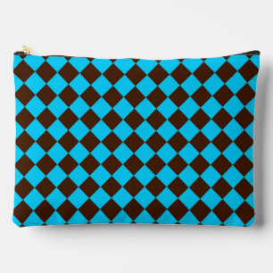 Blauw Bruin Diamant Schachbrett Patroon Groot Etui