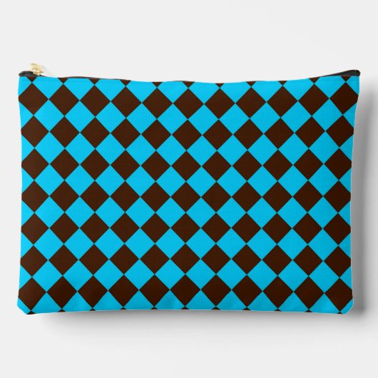 Blauw Bruin Diamant Schachbrett Patroon Groot Etui (Voorkant)