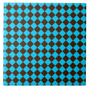 Blauw Bruin Diamant Schachbrett Patroon Tegeltje