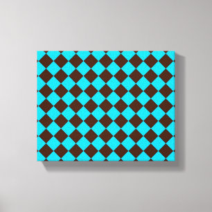 Blauw Bruin Diamant Schachbrettpatroon Canvas Afdruk