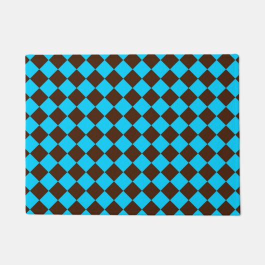 Blauw Bruin Diamant Schachbrettpatroon Deurmat (Voorkant)