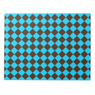 Blauw Bruin Diamant Schachbrettpatroon Notitieblok
