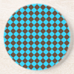 Blauw Bruin Diamant Schachbrettpatroon Zandsteen Onderzetter