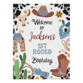 Blauw Bruin Eerste Rodeo 1e Verjaardag Welkomstbor Perfect Poster (Voorkant)