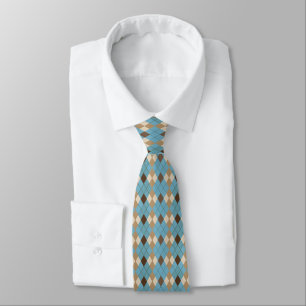 Blauw bruin en beige diamantpatroon stropdas