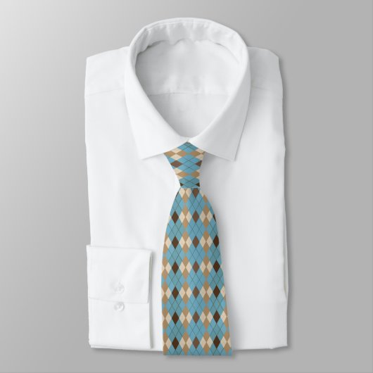 Blauw bruin en beige diamantpatroon stropdas (Gebonden)