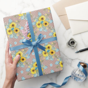 Blauw, bruin en geel zonnebloemarrangement cadeaupapier