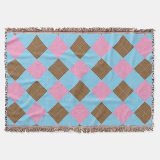 Blauw, bruin en roze patroon deken (Voorkant)