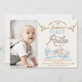 Blauw Bruin Foto Eerste Rodeo 1e Verjaardag Kaart (Voorkant)