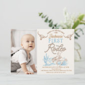  Blauw Bruin Foto Eerste Rodeo 1e Verjaardag Kaart (Staand voorkant)