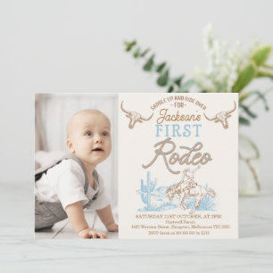  Blauw Bruin Foto Eerste Rodeo 1e Verjaardag Kaart