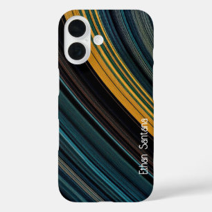 Blauw, Bruin & Geel Aangepaste Naam Gebogen Streep iPhone 16 Hoesje