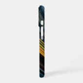 Blauw, Bruin & Geel Aangepaste Naam Gebogen Streep iPhone 16 Hoesje (Linkerkant)