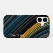 Blauw, Bruin & Geel Aangepaste Naam Gebogen Streep iPhone 16 Hoesje (Achterkant horizontaal)